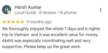 Google review from Harsh Kumar