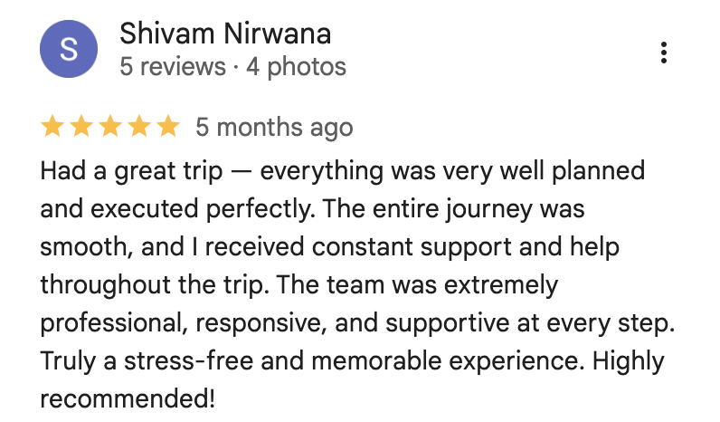 Google review from Shivam Nirwana