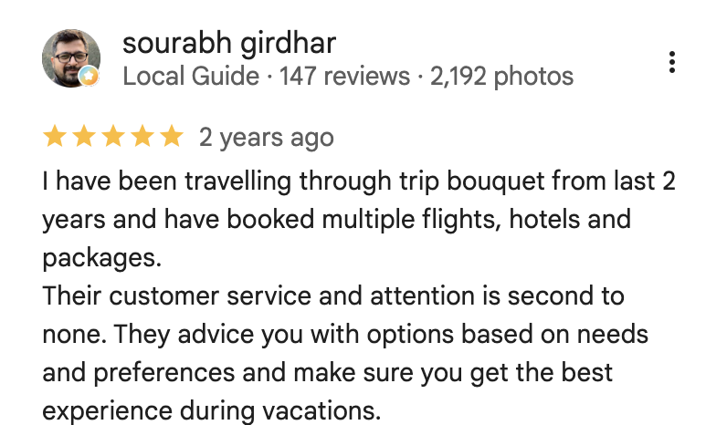 Google review from Sourabh Girdhar